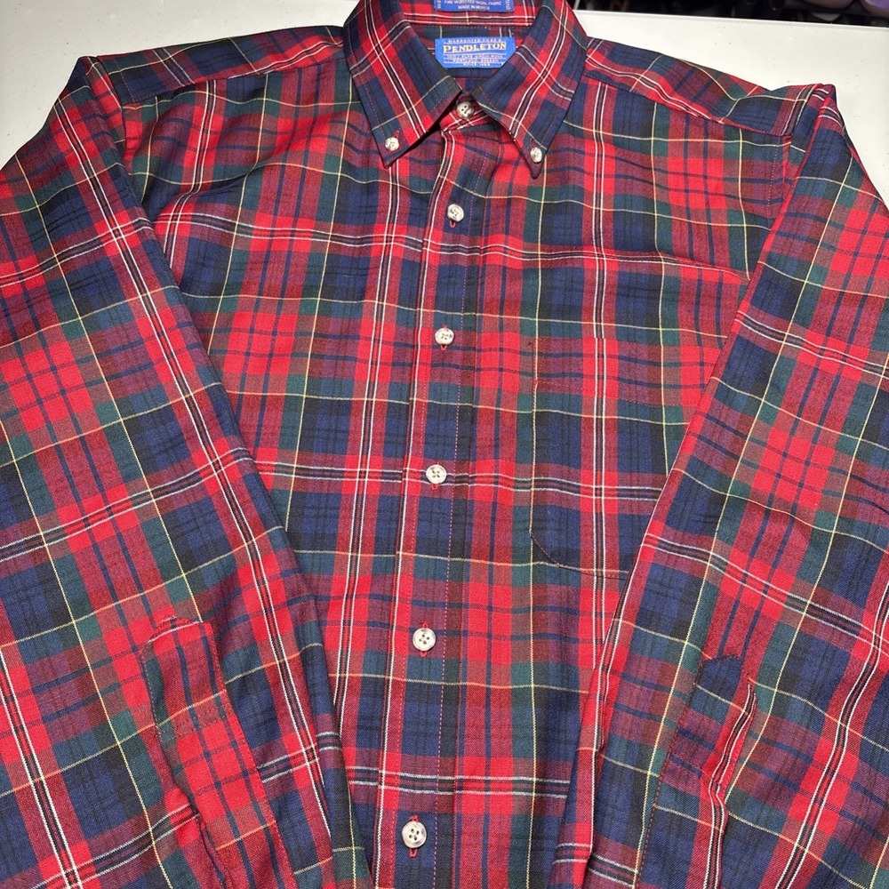 Vintage Sir Pendleton Red Plaid Fine 100% Wool Shirt Size M